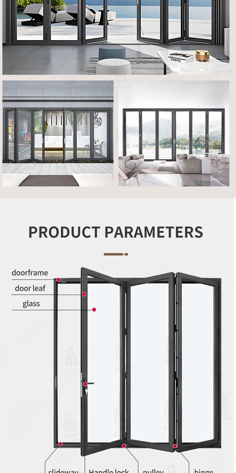 Aluminum Glass Folding Bifold Panel Door Cottage Interior Ideal European Homes and Small Spaces Folding Door