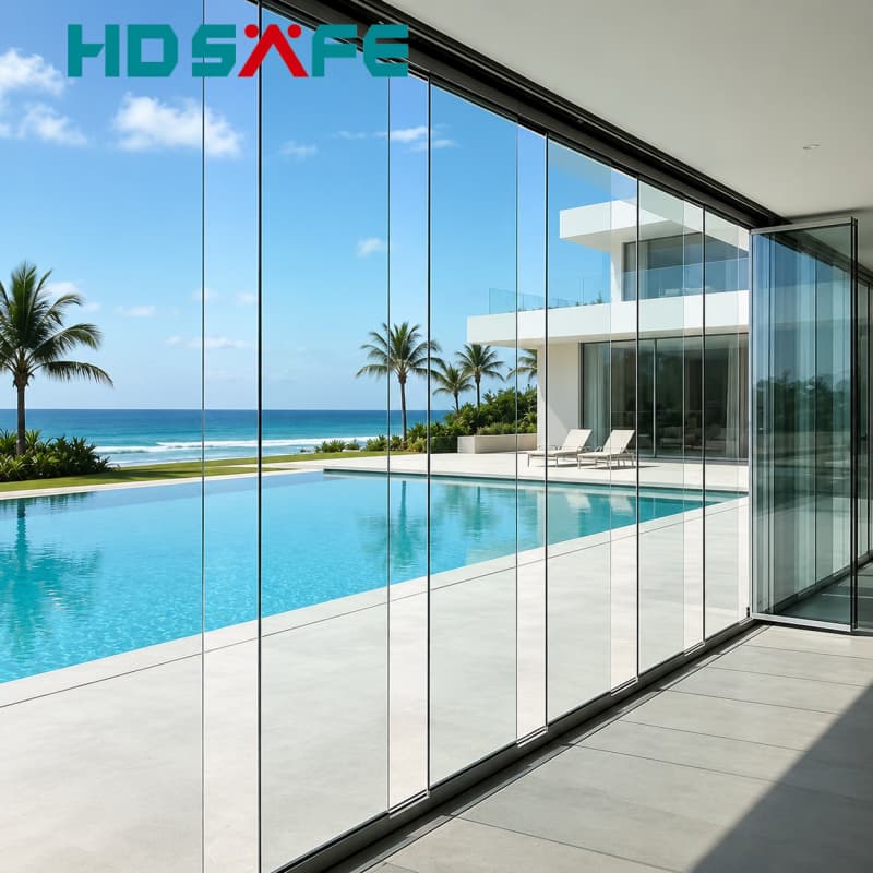 Panoramic Frameless Folding Glass Window Aluminum BiFold Window System For Balcony Patio Villa