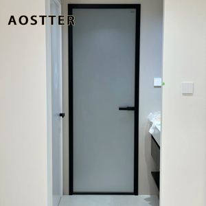 AOSTTER Manual Moisture Resistant Aluminum Casement Door Frosted Obscure Panel Sleek Handle for Farmhouse Elegant Bathroom Setup
