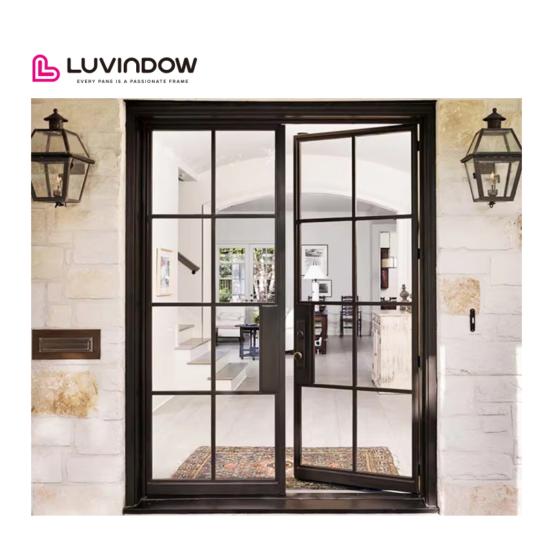 Luvindow Best Seller Aluminum Automatic Exterior Double Glazed Front Door Sectional Design Hot Glass Entry Doors For Residential