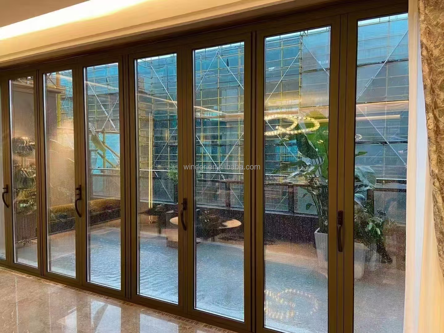 Modern Design Large Triple Glass Bi Fold Aluminium Vertical Sliding Folding Window Door Hurricane-Proof Impact Folding Aluminum