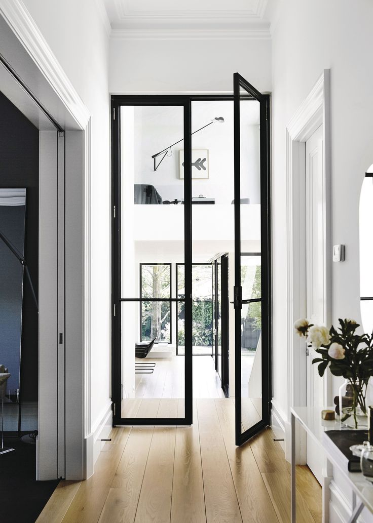 Modern Slim Frame Aluminum Glass Entry Door Interior French Swing Door