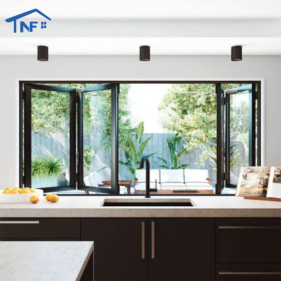 NF Modern Horizontal Folding Bifold Windows Aluminum Alloy for Canada &amp; USA Markets Customized Size Powder Coated Villa Use