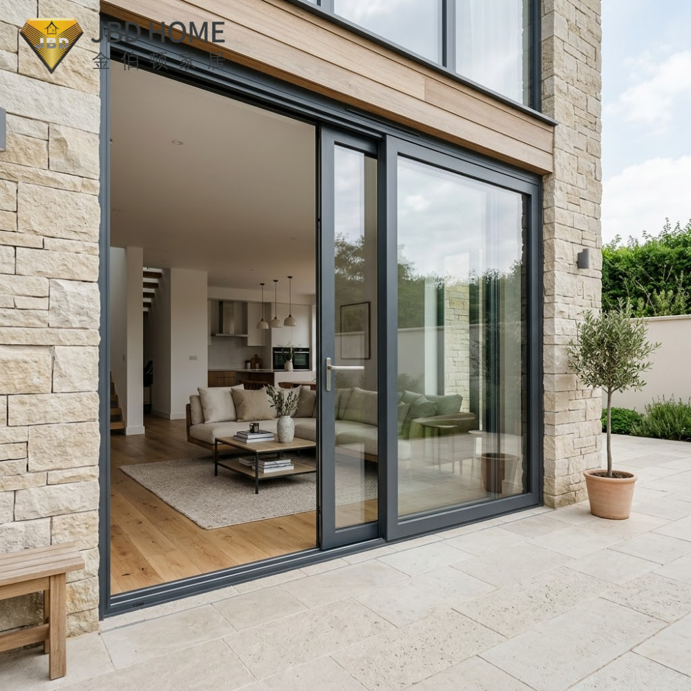 Hurricane Proof Double Glass Narrow Frame Heavy Duty Aluminum Sliding Patio Door for Modern Commercial Office Villa