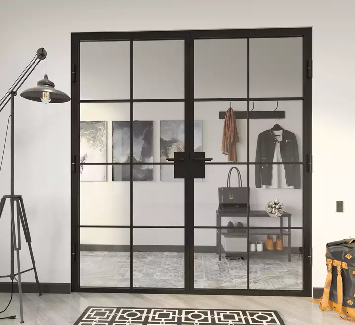 HOTIAN French Black Balcony Patio Door Wrought Iron Swing Crittall Door Steel Glass Saloon Windows And Doors