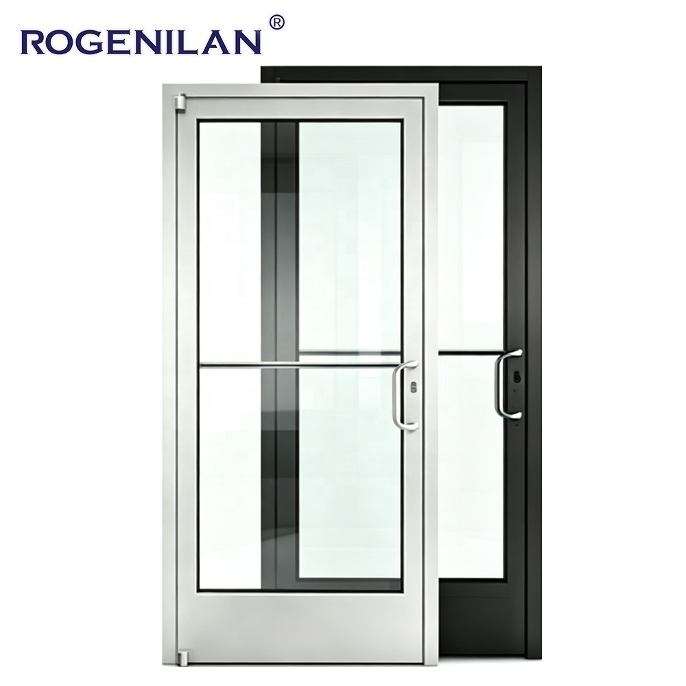 Rogenilan Custom Business Aluminum Security Entry Commercial Door Exterior Tempered Glass Double Swinging Doors