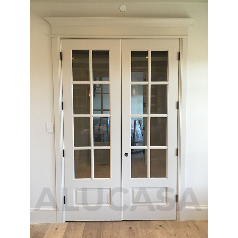 72" X 80" in Blind Glass Primed Aluminum External Grilles Doors Left Hand Inswing Double Interior French Patio Doors