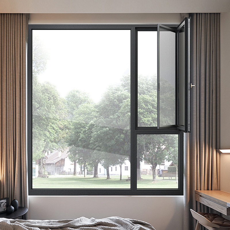 Hihaus Aluminum Profile Double Glazed Tempered Glass Casement Window With Fixed Panel