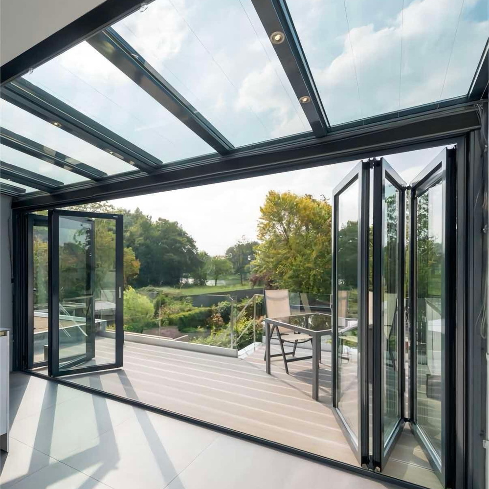 Aluminum Bifold Patio Door With Sliding Screen for Backyard Heavy Duty Energy Saving With Window Grill