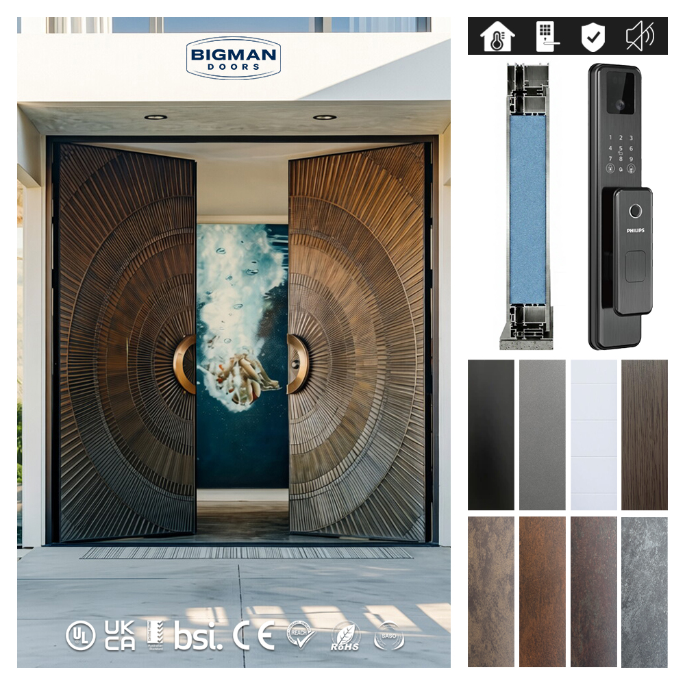 Australia Modern Carving Circular Radiating Design Double Exterior Villa Main Entrance Aluminum Security Door