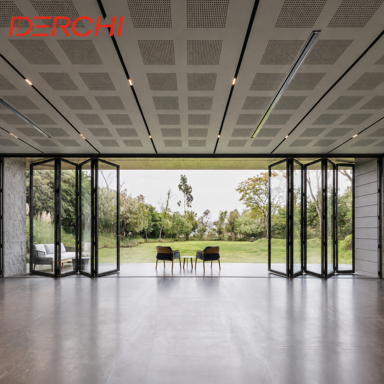 Modern High Aluminum Double Glass Accordion Large Big Bifold Long Bi Fold Sliding Exterior Main Entrance Patio Folding Door