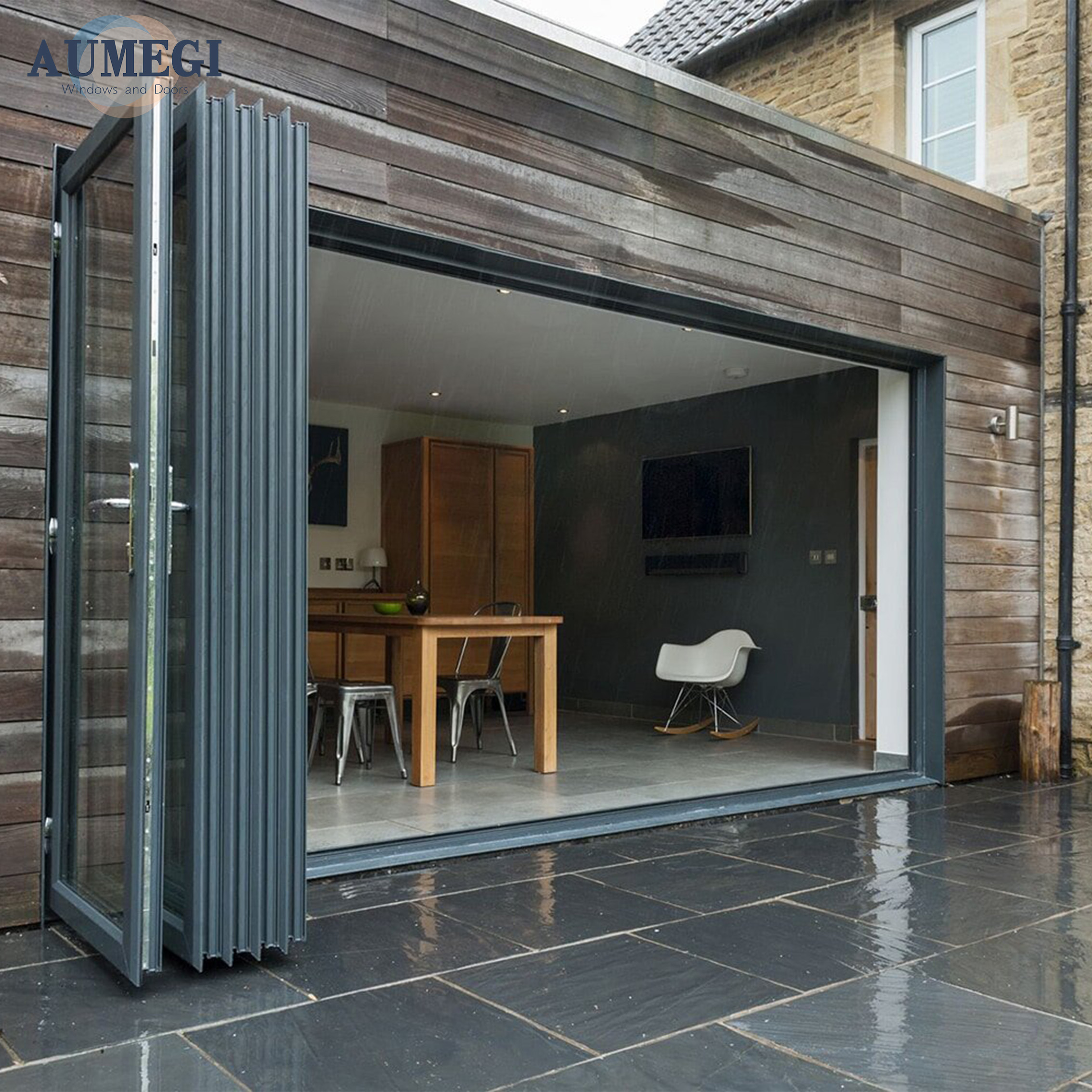 Aumegi Hot Sale American NFRC Aluminium Internal Bifold Doors Glass Bifold Fire Anti-theft Doors