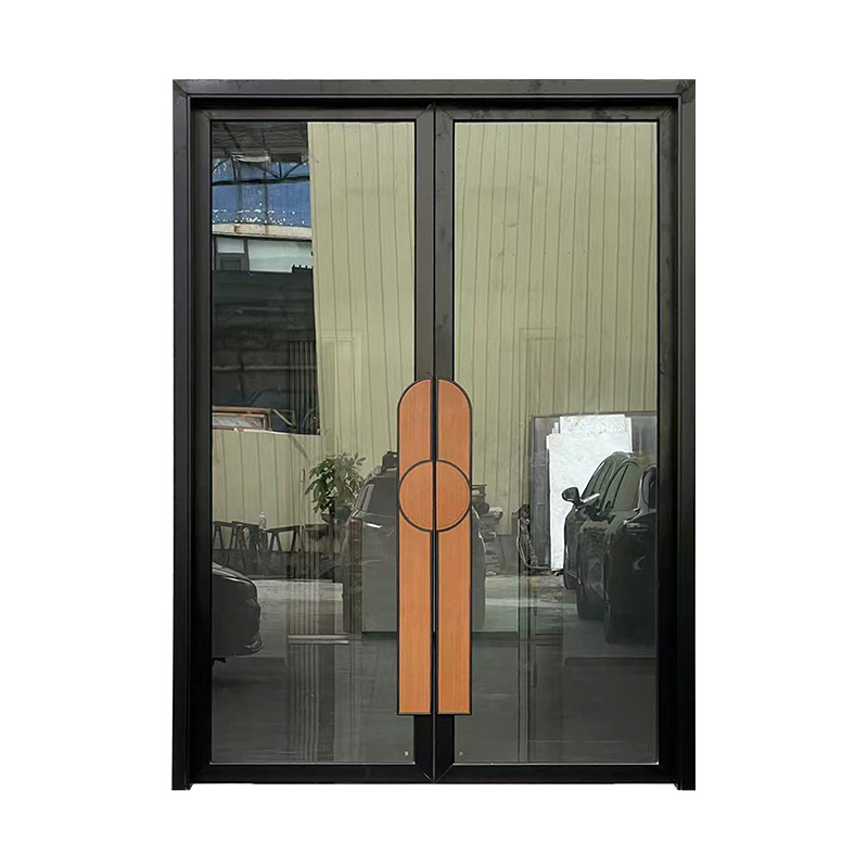 Reddish Brown Half-Glass Modern Style Door with Sidelights Entry Hotel Hospital Windproof Commercial Aluminum Door Custom Size