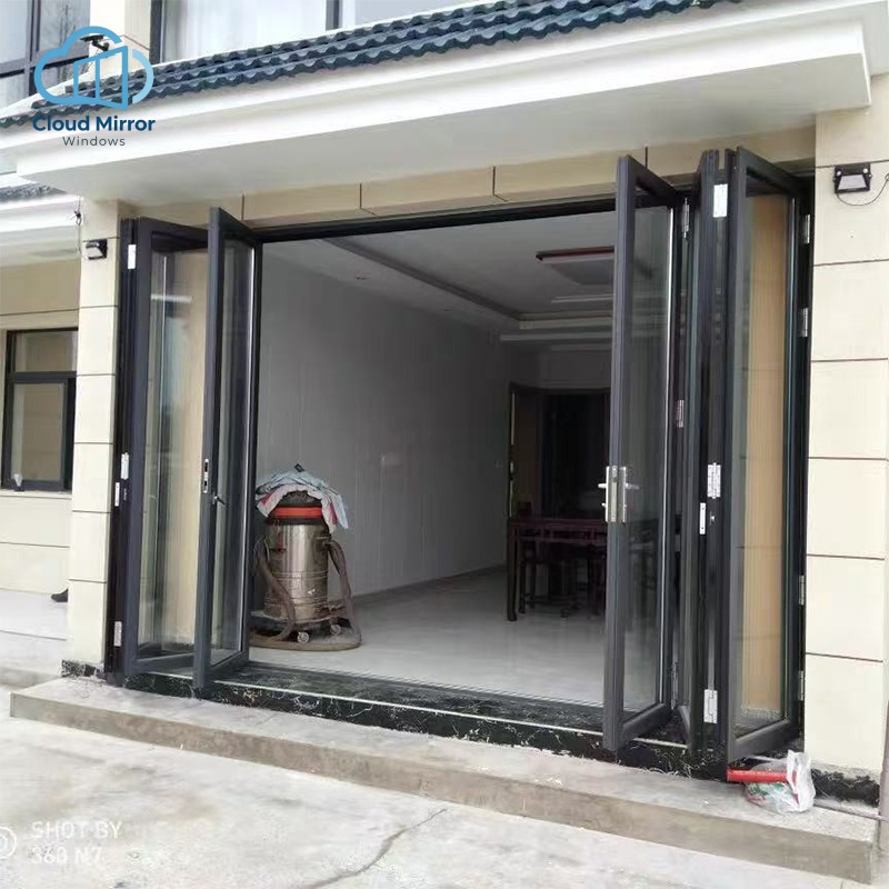 Modern European Multi-Panel Aluminum Exterior Bi-Fold Door Tempered Glass Windproof for Homestay Rural Residential Buildings