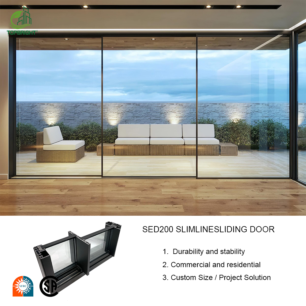 Topbright Customized Modern NFRC Exterior Conceal Hidden Slim Aluminium Glass Pocket Stacking Slide Sliding Patio Door Entry