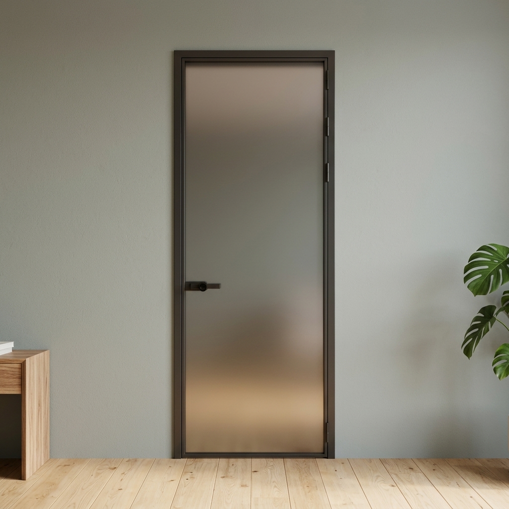 Factory Wholesale Minimalist Matte White Slim Aluminum Full Vertical Ribbed Frosted Glass Interior Bathroom Door