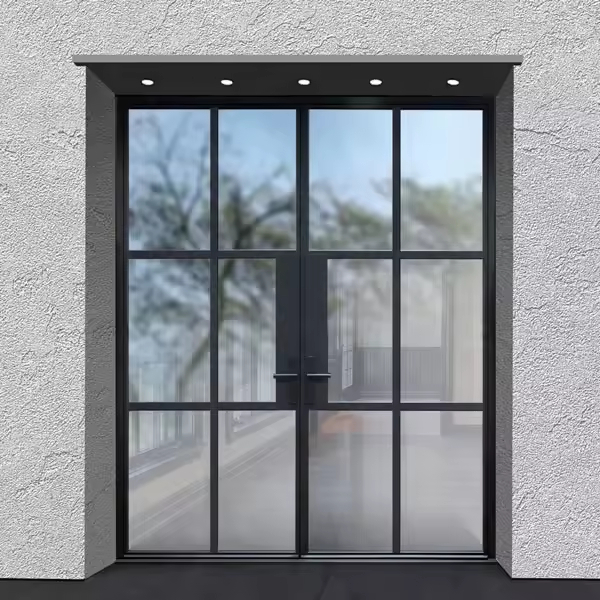 Modern Slim Frame Aluminum Alloy Glass Entry Door With French Swing Design For Villa Decoration Glass French Grille Arched Top