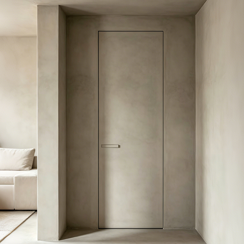 Minimalist Villa Design Moisture-proof Flush Wall Aluminium Frame Latex&amp;Art Coating Door Slabs Interior Door Manufacturer