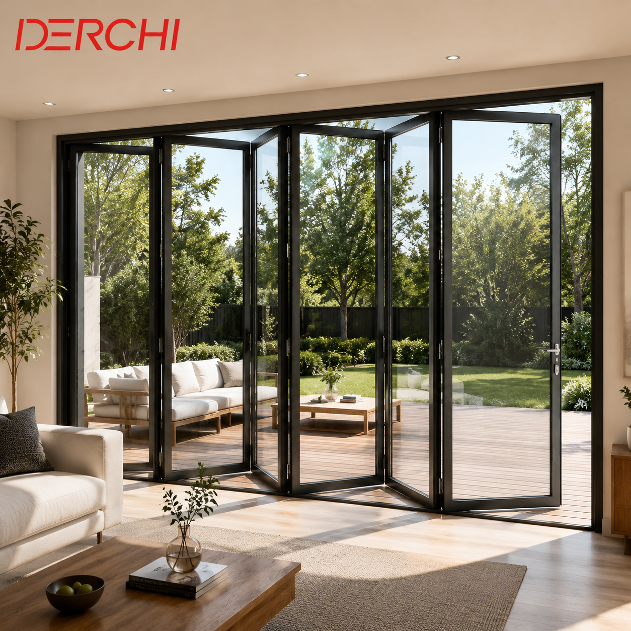 Custom Size Aluminum Bi-Fold Patio Doors Slim Frame Folding Glass Door System