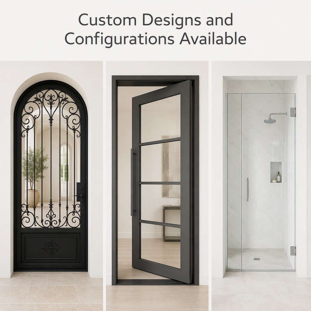 High Quality Custom Modern Hurricane Impact Wrought Iron Security Tinted Glass Entry Door for Residential Front