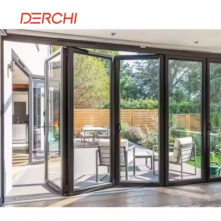 Latest Design Balcony Patio Doors and Windows Hurricane Proof Aluminum Double Tempered Glass Folding Door