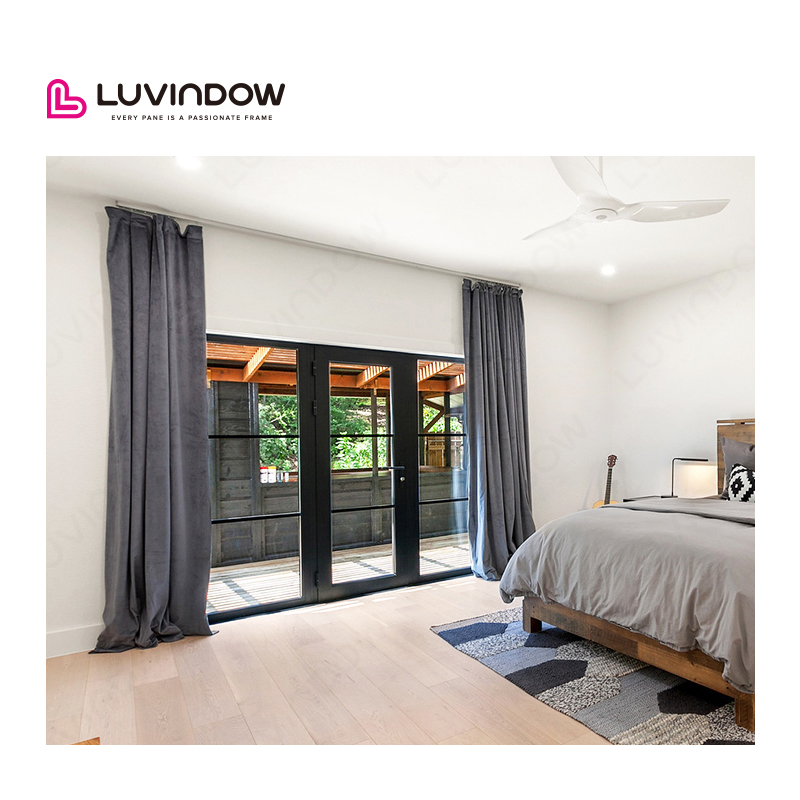 Luvindow Aluminum French Design Mother and Son Double Open Door Modern Front Hinged Main Entrance Door with Grille Design