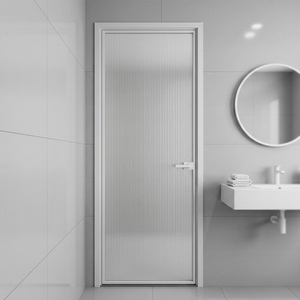 Factory Wholesale Minimalist Matte White Slim Aluminum Full Vertical Ribbed Frosted Glass Interior Bathroom Door