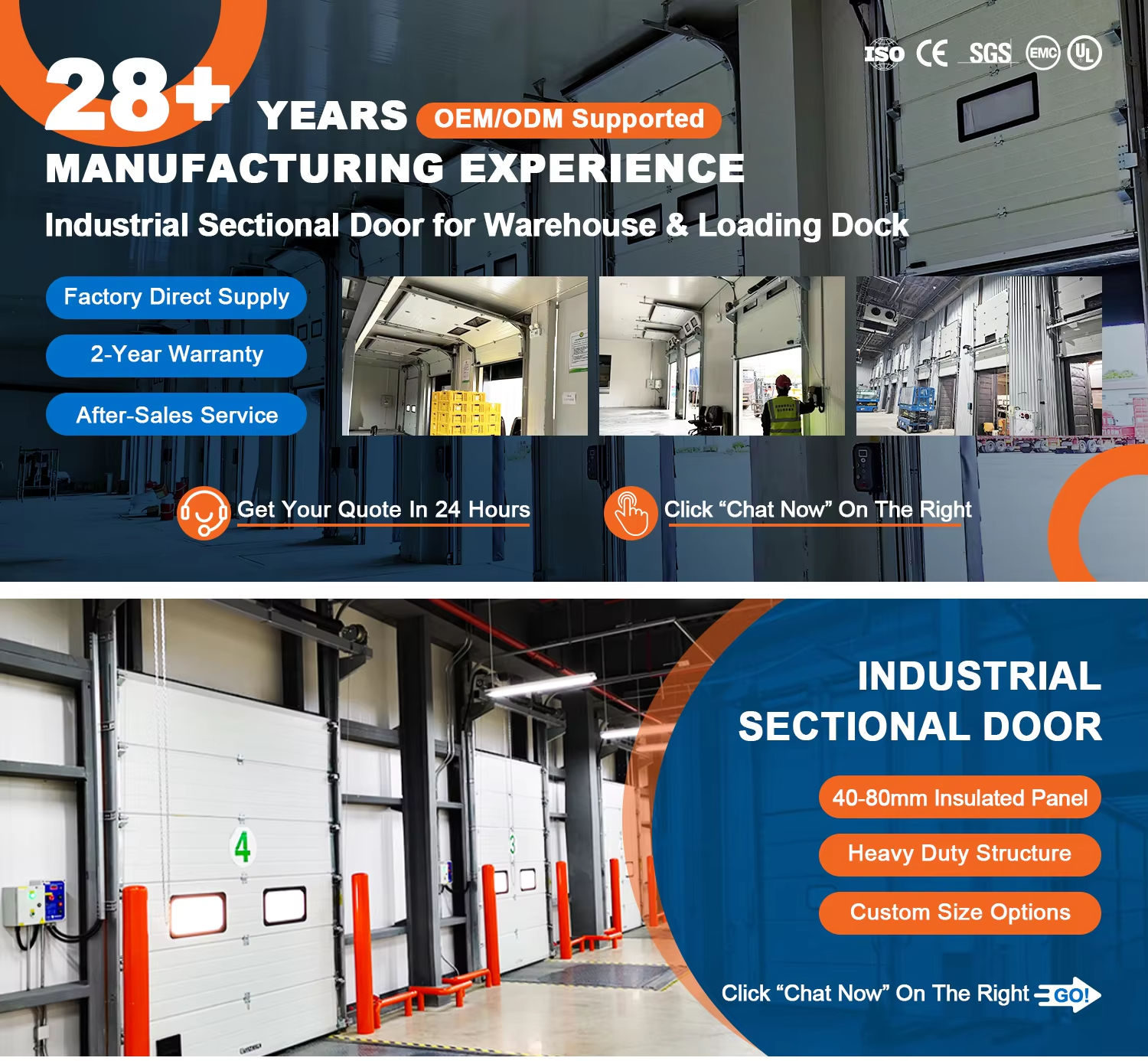 Everbesten Heavy Duty Steel Industrial Sectional Door Sandwich Panel Overhead Sectional Door for Logistics Center Warehouse