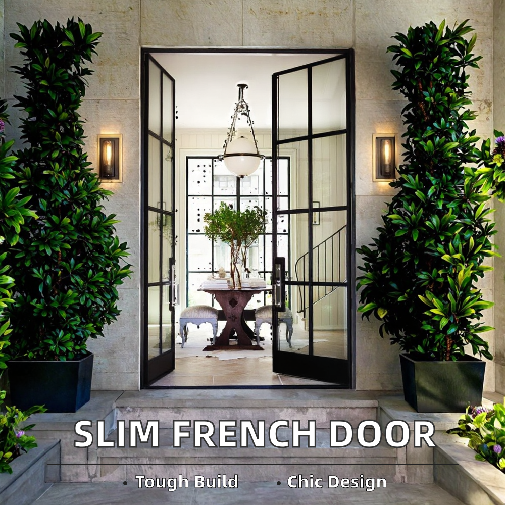 Energy Efficient Aluminum Alloy Decorative French Door Interior Or Exterior Tempered Glass French Door