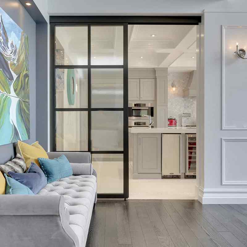 Rustic Design Gray Tempered Glass Aluminum Framed French Front Steel Swing Door Crittal Glass Door for Interior
