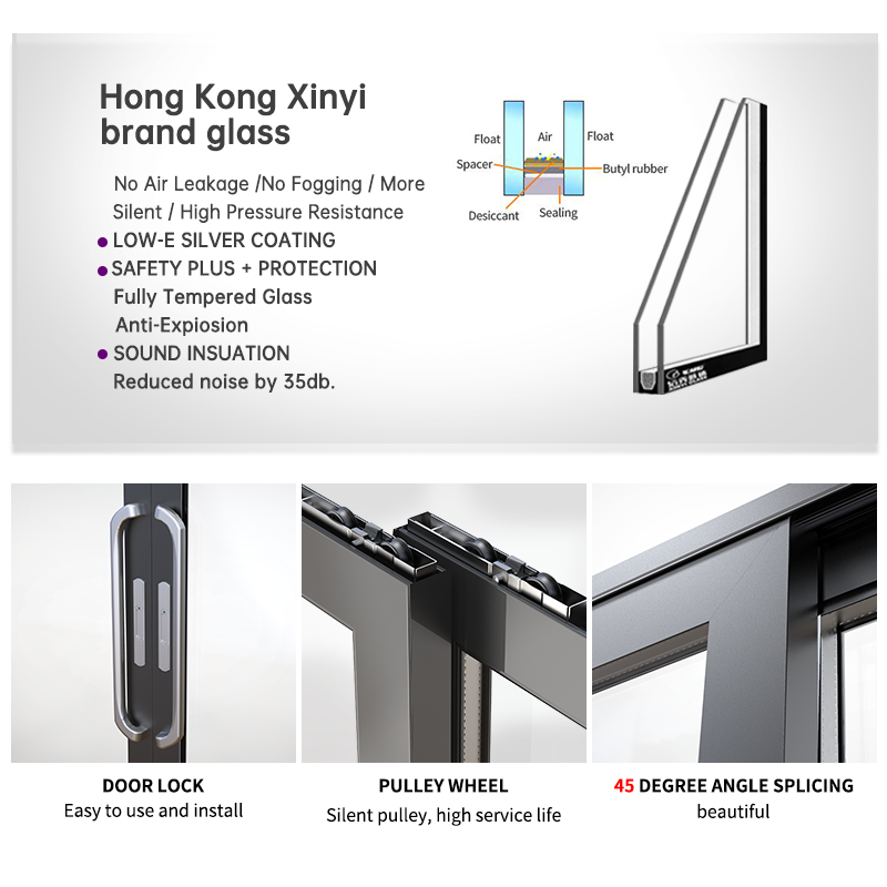 EOKO French Style Aluminum Sliding Door EN-14351 Certified Frosted Double Glass Interior Sliding Glass Door for Hotel Bedrooms