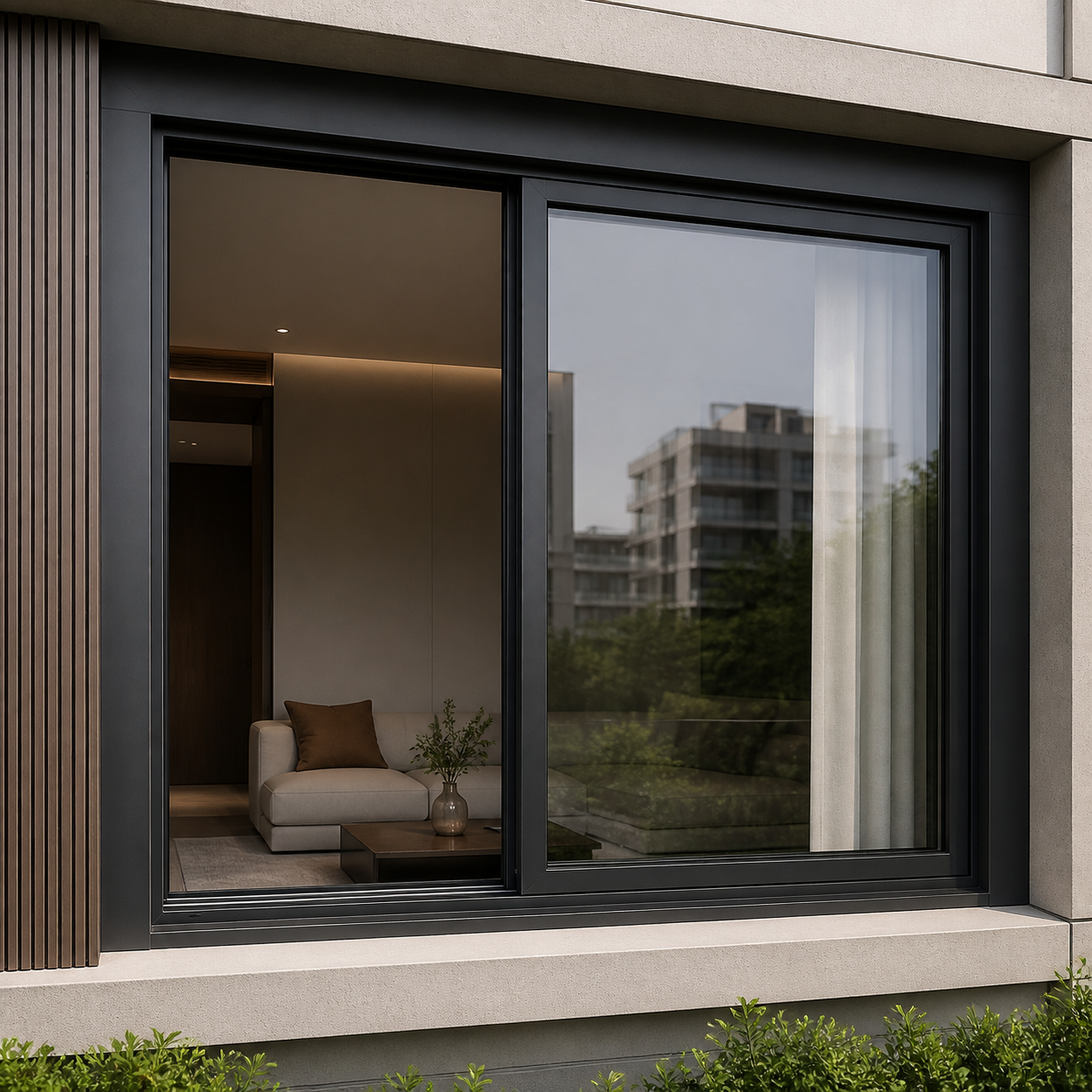 Two Track Aluminum Sliding Window with Modern Design and Folding Screen for Apartment Projects