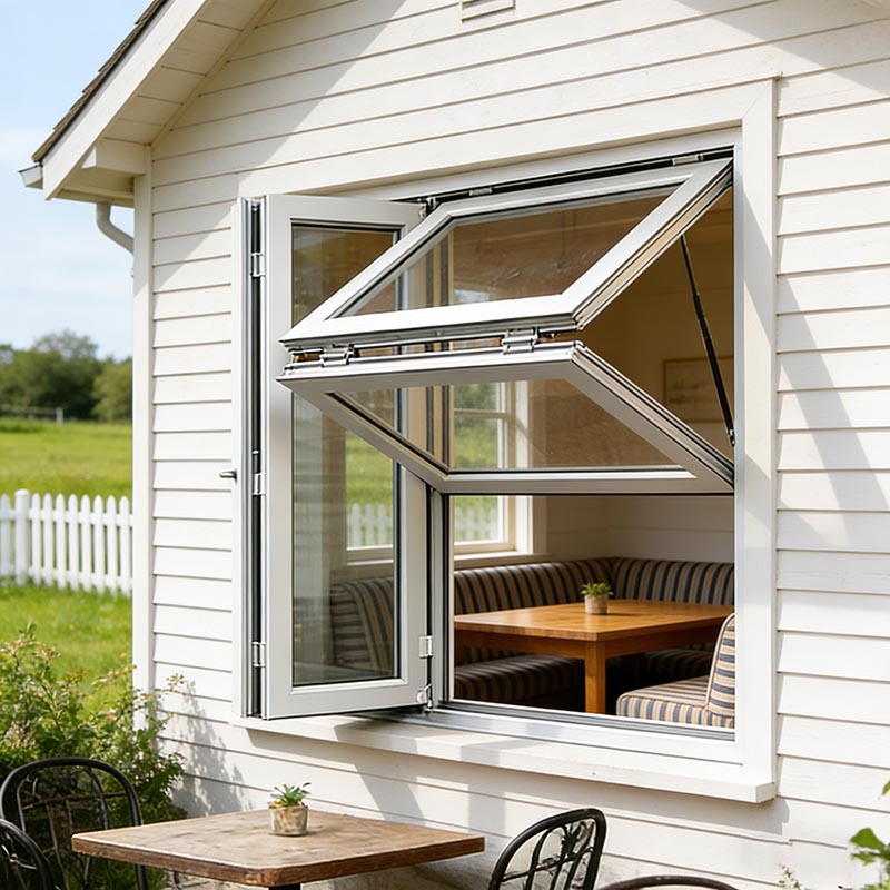 EBON Commercial Wholesale Vertical Bi-Folding Fold Up Double Glass Aluminum Folding Windows