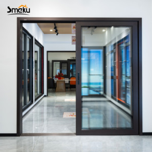 Heavy Duty Aluminum Sliding Door Brown Frame Multi-Point Lock Security Glass Door for Residential Safety