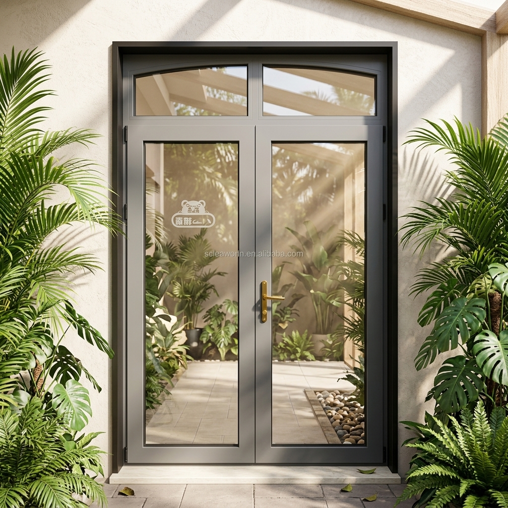 High End Custom Modern Exterior Arch Double Aluminum Anti-theft Door Double Tempered Glass Thermal Insulation For Garden Villa