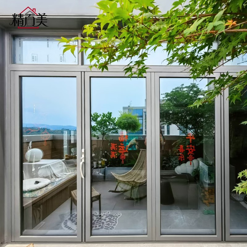 Custom Glass Options Multi Panel Aluminum Folding Door Champagne Frame for Dining Bakery Bistro Food Court Shop Front Entrance