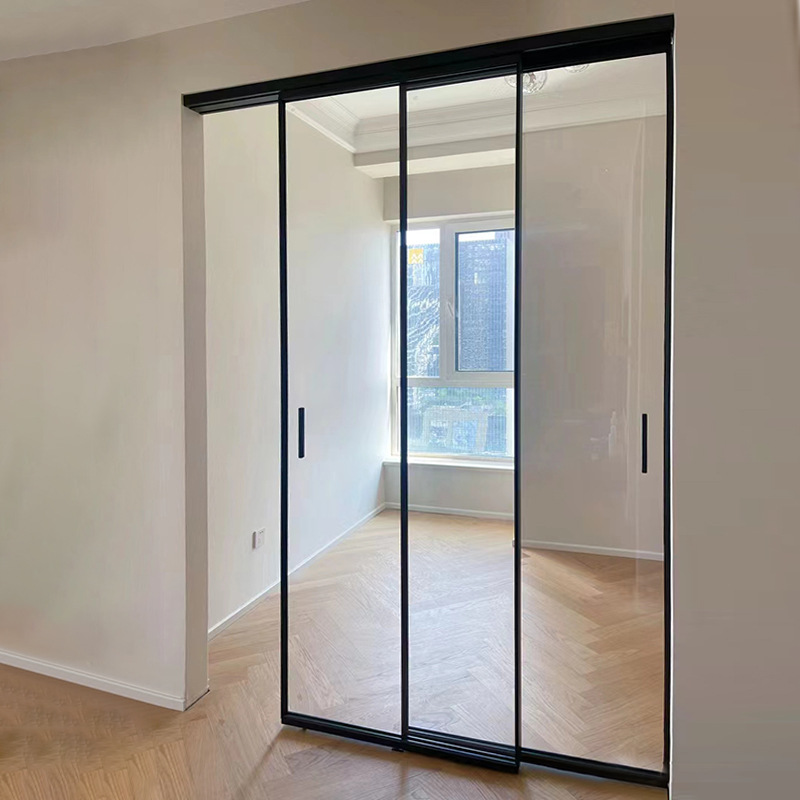 Modern Design Double Tempered Glass Sliding partition Doors Soundproof Aluminium Alloy Interior for Houses Bathrooms &amp; Villas