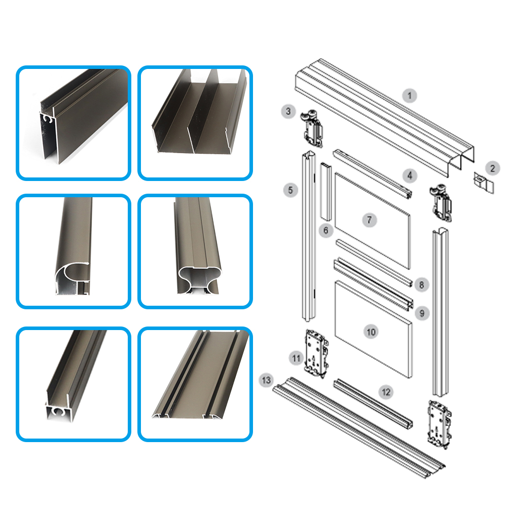 6000 Series Aluminium Panel Wardrobe Door CNC Processed Aluminum Extrusion Cupboard Sliding Door with Top Track Profile