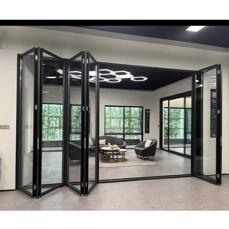 Bulk Engineering Aluminum Folding Door for Courtyard Bedroom Stable Multi-Splicing Double Tempered Glass Modern Design Hardcover