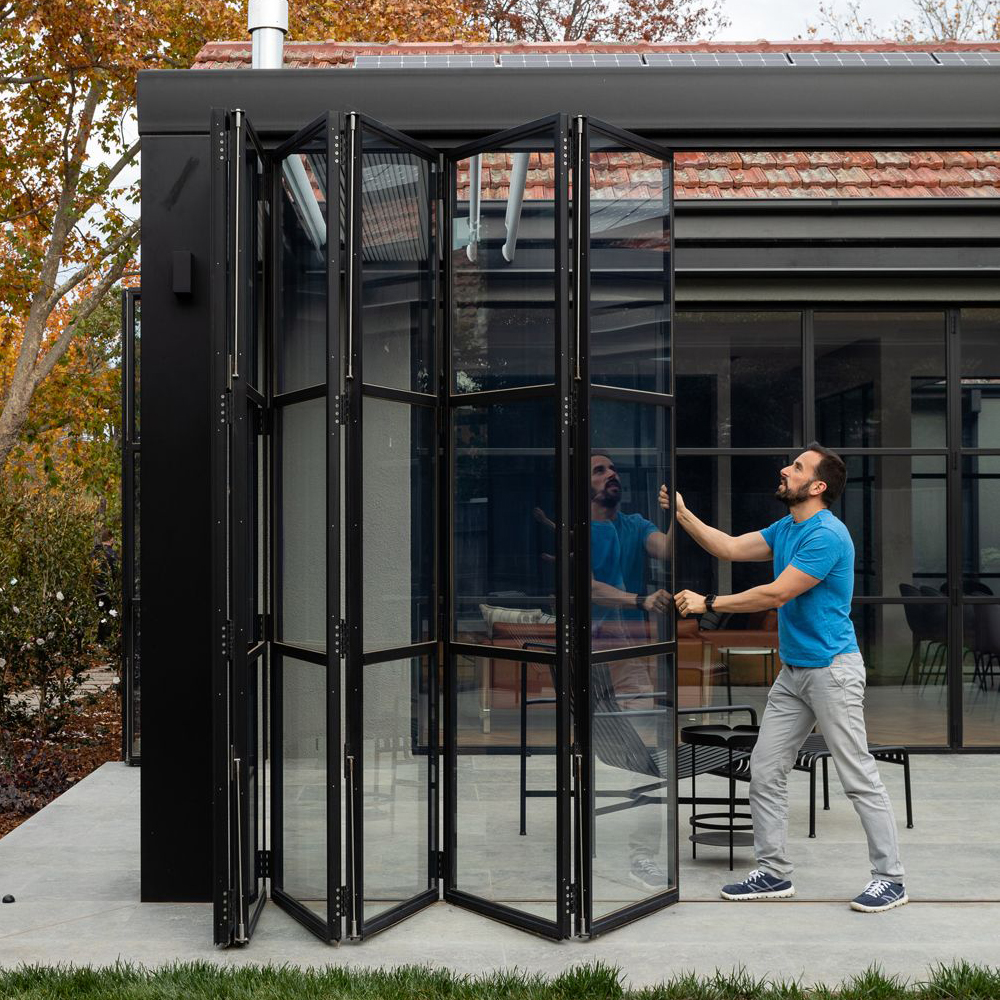 Modern Aluminum Alloy Bi-Fold Patio Doors Thermal Break Double Glazed Low-E Glass Energy Efficient Screen Customized