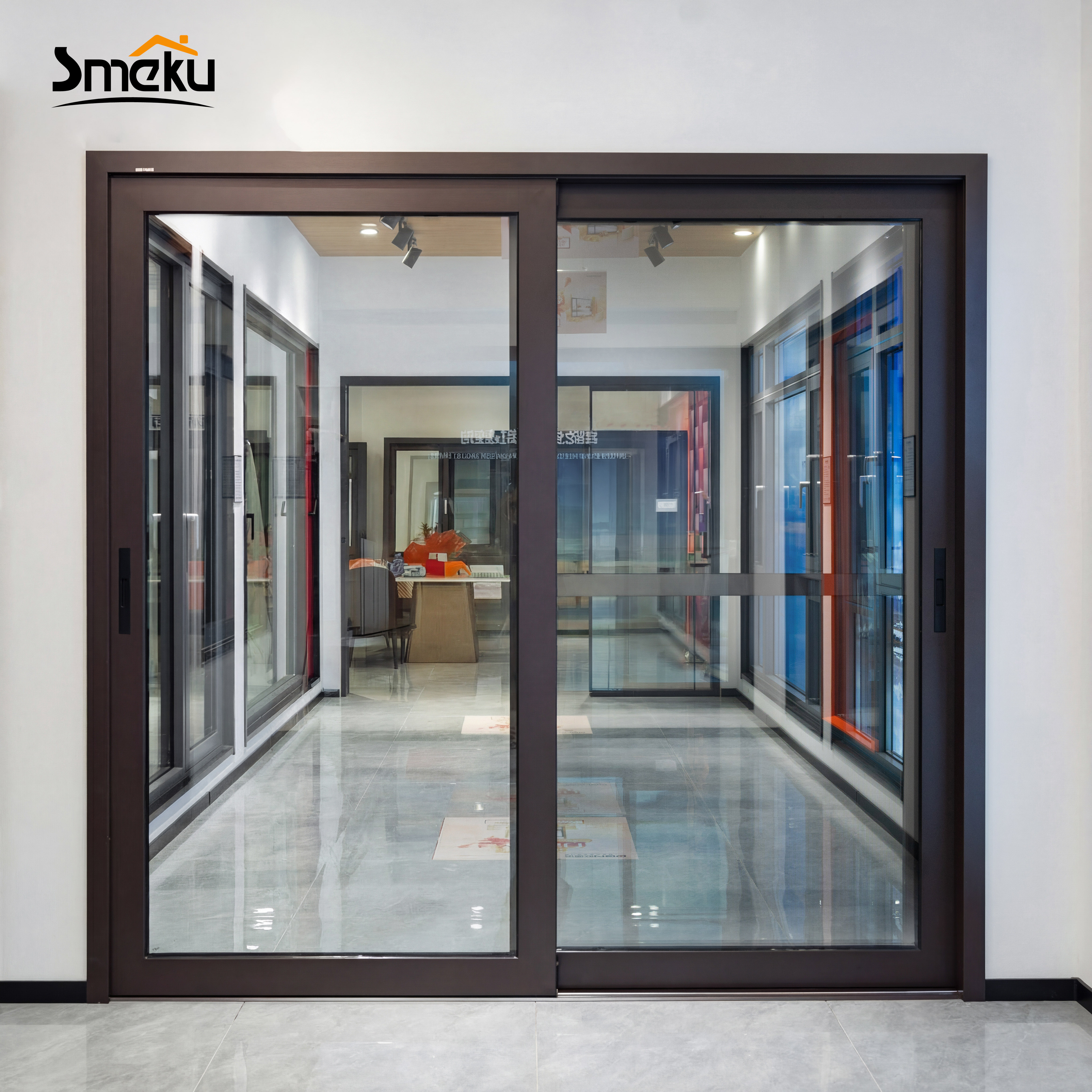 Heavy Duty Aluminum Sliding Door Brown Frame Multi-Point Lock Security Glass Door for Residential Safety