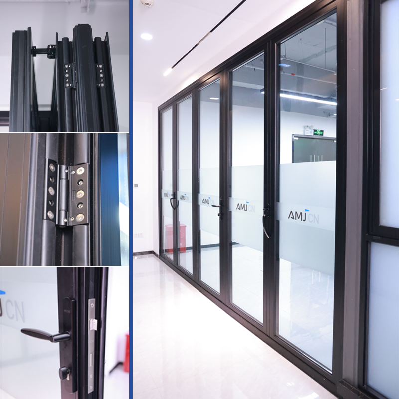 AMJ American Style NFRC Aluminum Bifold Doors with Retractable Mosquito Screen Integrated Fly Screen Folding Doors for Balcony