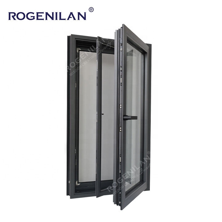 Rogenilan NO.1 Aluminum Double Glass Casement Window Triple Glaze Tilt Turn or Awning Swing Windows for House with Screen