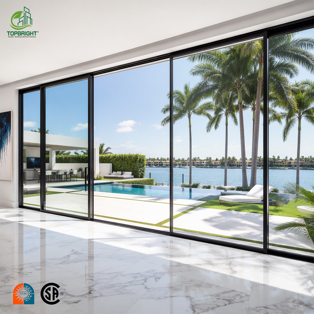 Topbright Customized Modern NFRC Exterior Conceal Hidden Slim Aluminium Glass Pocket Stacking Slide Sliding Patio Door Entry