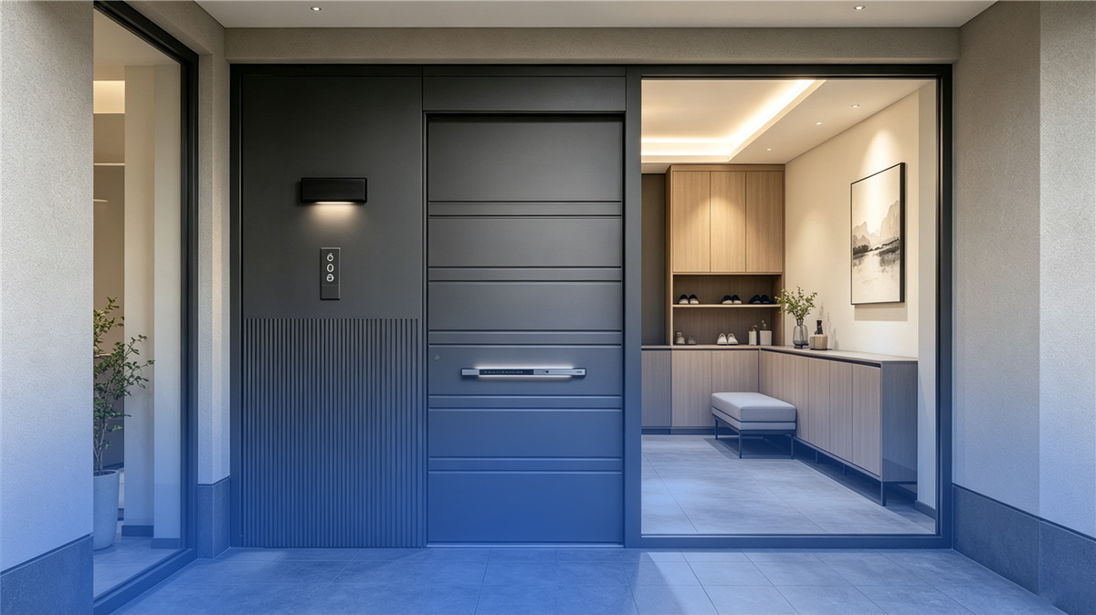 Acoustic aluminium entry door with multi-cavity thermal break