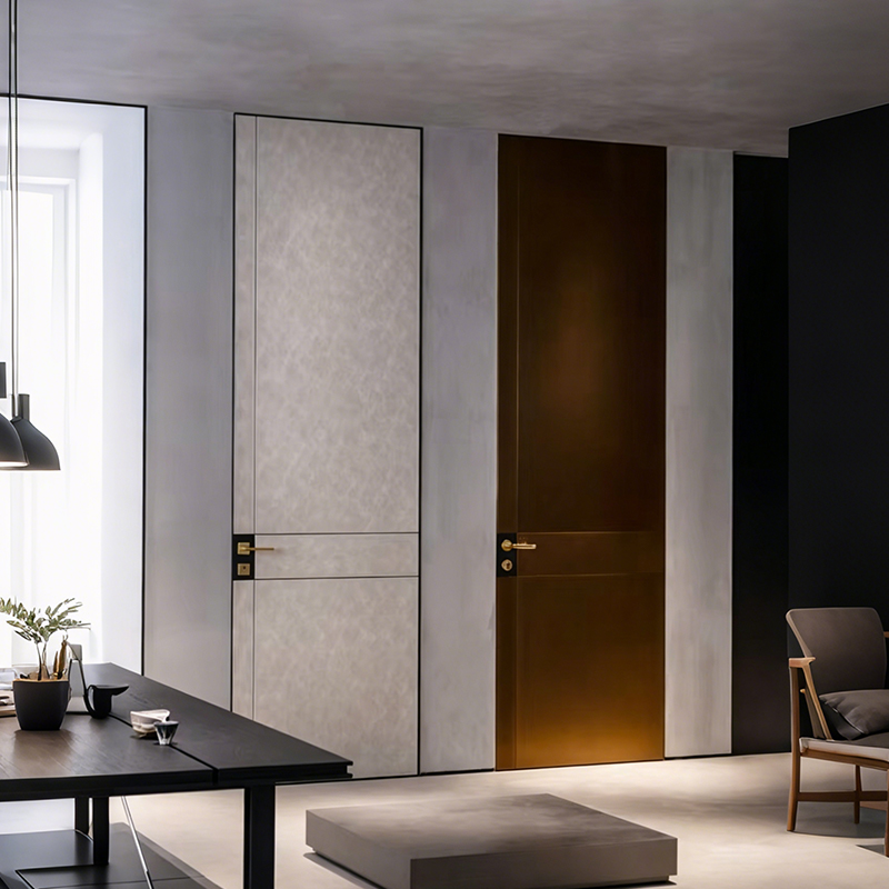Premium Luxury Fire Rated Frameless Hidden Leather Finish Aluminium Interior Door For High-End Residential Project