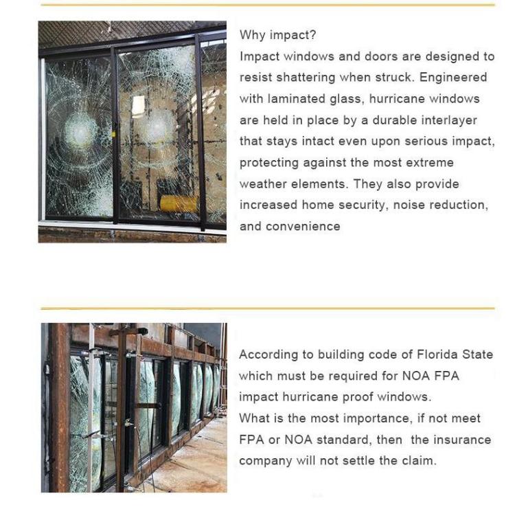 Hurricane Proof Impact Doors Thermal Break Windproof Exterior Aluminum Triple Glazed Hinged Glass Door