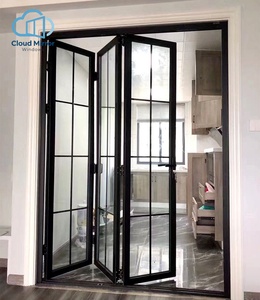 European Grid Aluminum Interior/Exterior Bi-Fold Door Modern Grille Glass Divider Door for Apartment Balcony Exterior Use