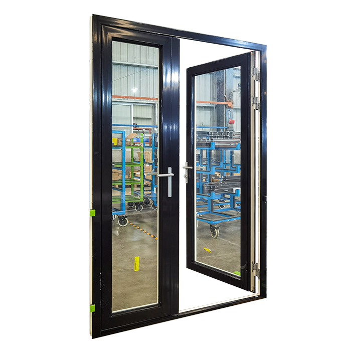 Black Exterior and White Interior Aluminium 10mm Tempered French Glass Casement Door