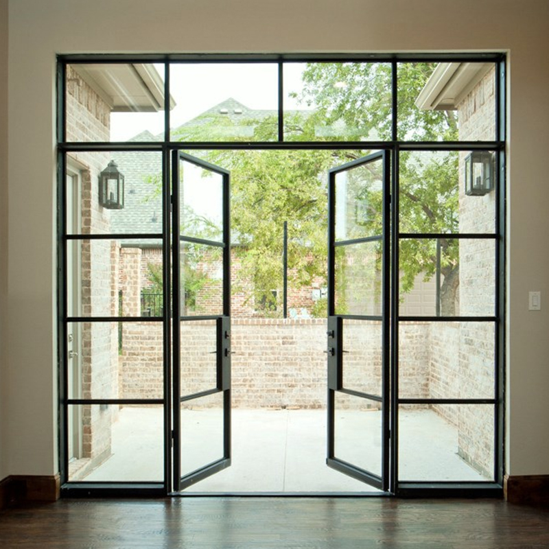 European Standard Aluminum Alloy Steel Framed Swing Glass Door Crittall Style Wrought Iron Anti-Theft Double Glazed French Doors
